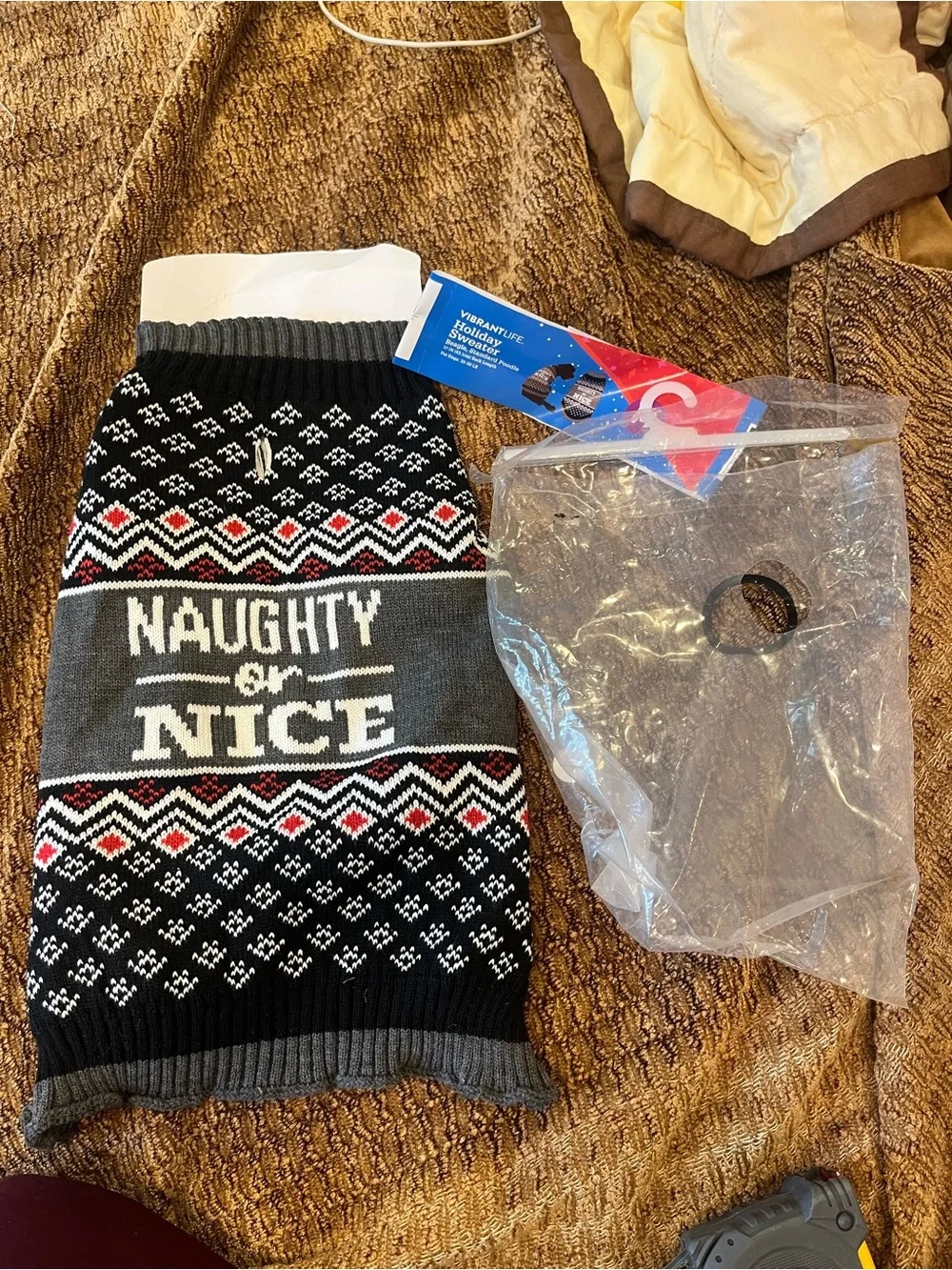 Holiday 'Naughty or Nice' Dog Sweater - Black & Gray